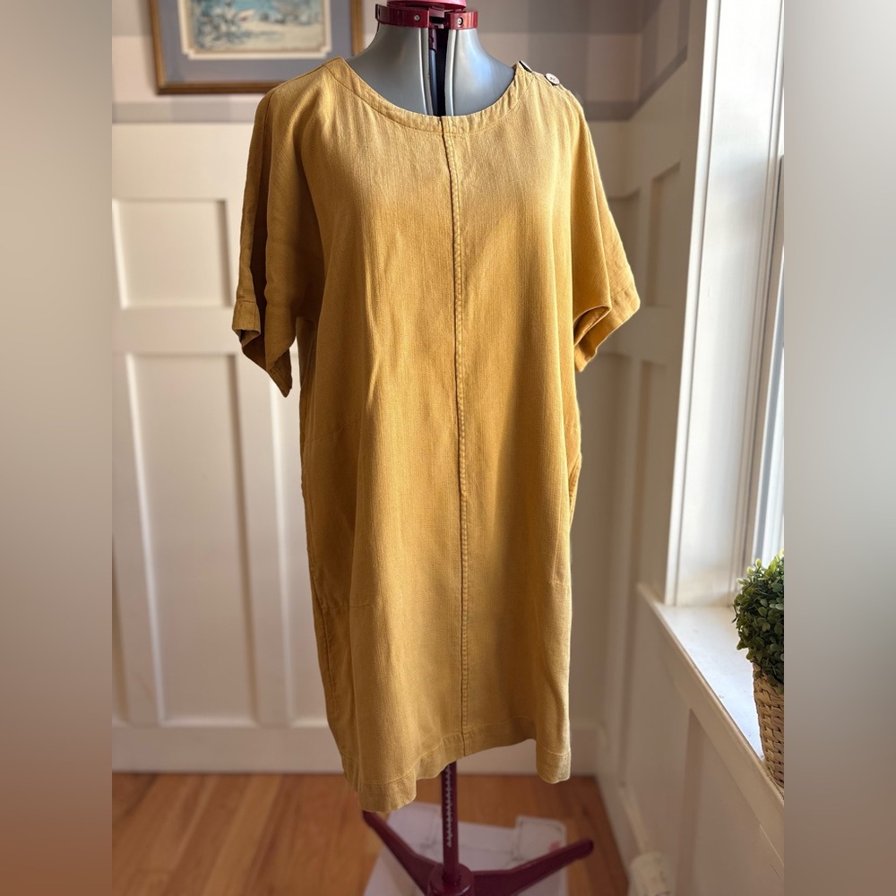 J. Jill Linen Organic Mustard Yellow Mini Dress Pockets Small